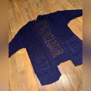 vintage Free People women's navy crochet cardigan